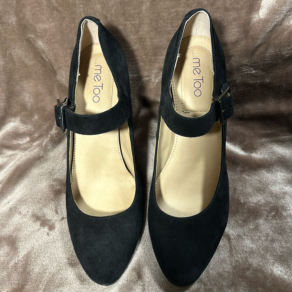 Me Too Crystal LEATHER suede Maryjane heels sexy flight attendant